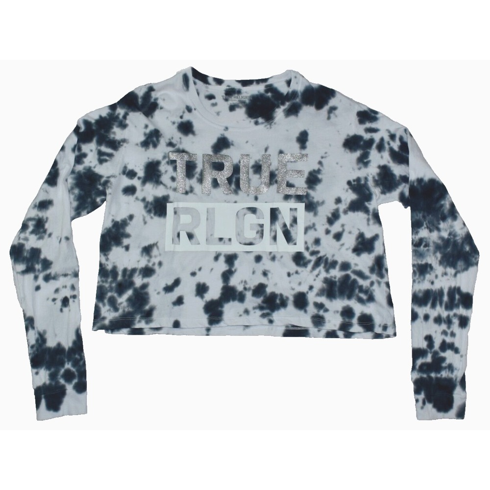 True Religion Lamar LS Women's Top Size 2XL Tie Dye Long Sleeve Cropped Shirt